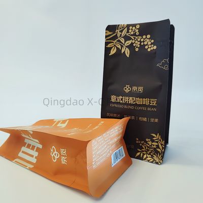 Sacs de café flexibles à huit côtés avec soupape, fermeture à glissière