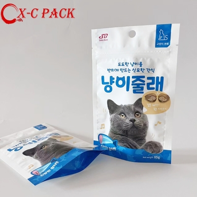 Vente en gros d'emballages personnalisés en plastique pour animaux de compagnie Snack Cat Dog Wet Pet Food Bags Standing Up Poche avec fermeture à glissière